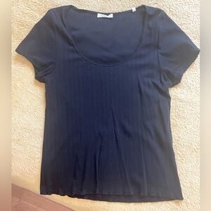 DÔEN Black Pointelle Tee T Shirt Organic Cotton XXL